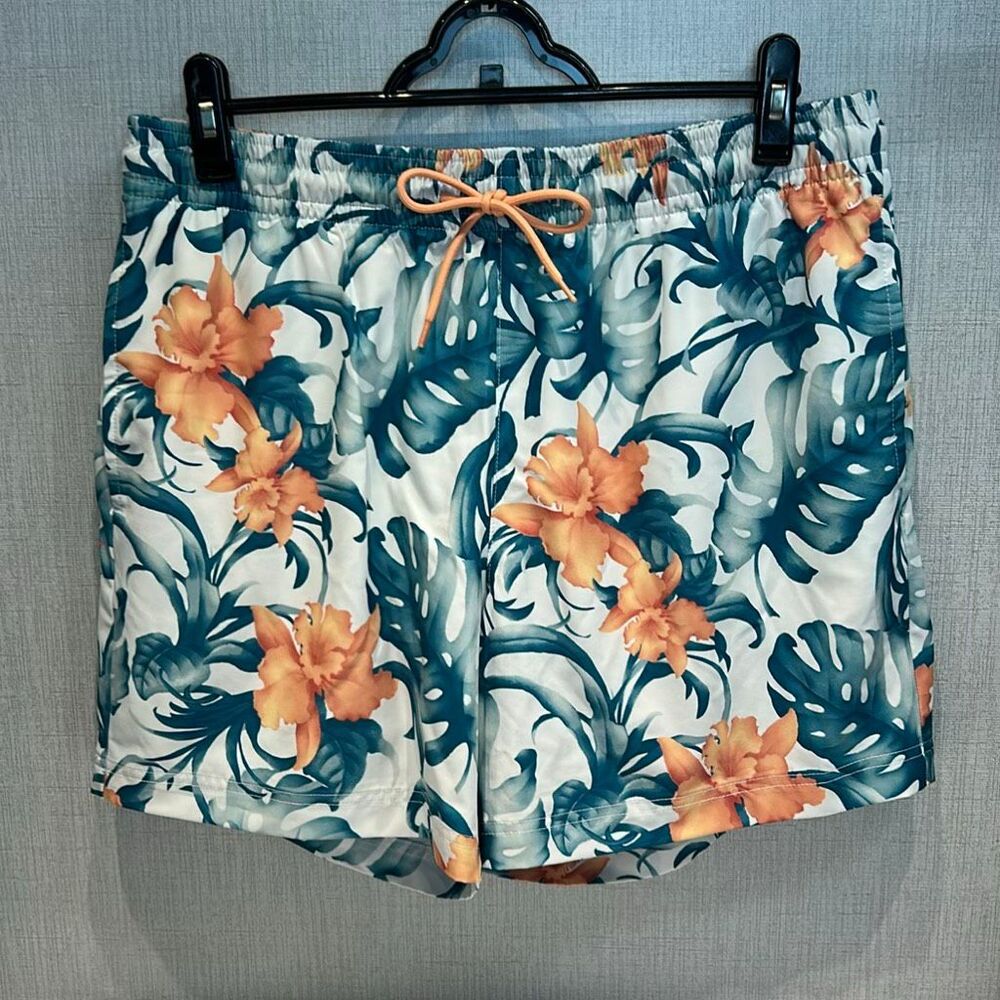 Caribbean Mens Swim Trunks Shorts Sz Large Boxer Brief Liner Tropical Floral Pri